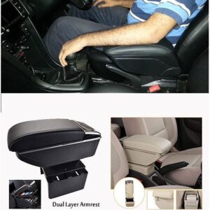 universal car armrest – adjustable center console with storage, comfortable pu leather cushion, and cup holder