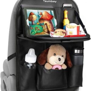 car back seat pu leather storage organizer with foldable tray – multi pocket car seat organizer