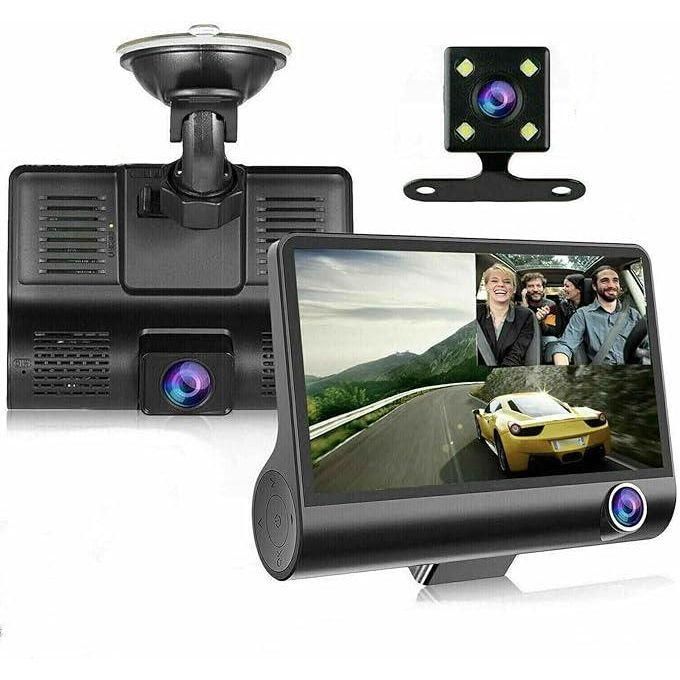 3 camera dashcam – front, reverse & in car camera 1080p hd | wide angle recording, night vision & loop recording