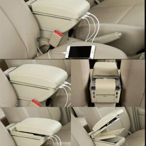 Universal Beige Car Armrest Cushion – PU Leather Center Console Armrest Pad Cover