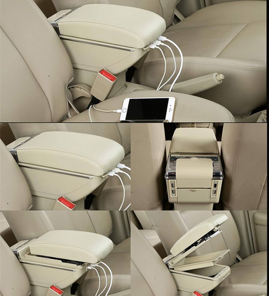 Universal Beige Car Armrest Cushion – PU Leather Center Console Armrest Pad Cover