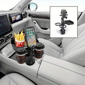 Dual Car Cup Holder with Food Tray & Phone Holder – Multifunctional Vehicle Drink Organizer